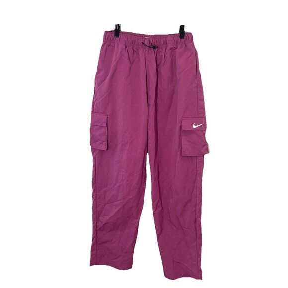 Nike Windbreaker Pants Women S Fuchsia Pink Cargo Swoosh Baggy Track Y2K Lounge - Picture 1 of 7
